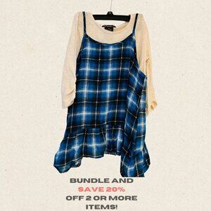 Adorable Girls Blue Flannel Ruffle Dress with Beige Top - Xtradinory, Girls Med